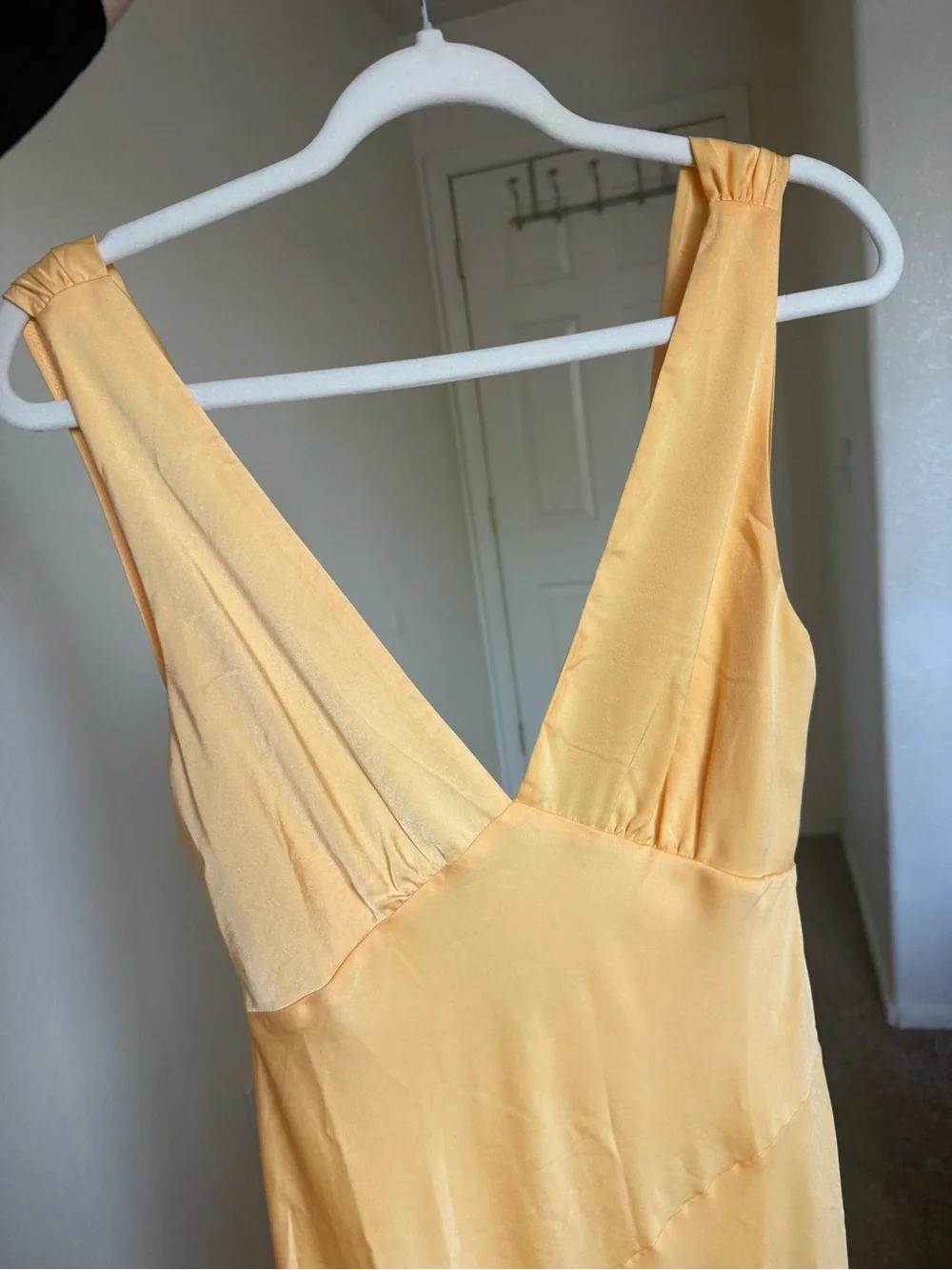 Elegant Yellow Nadia Maxi Satin Dress with Cowl-Back